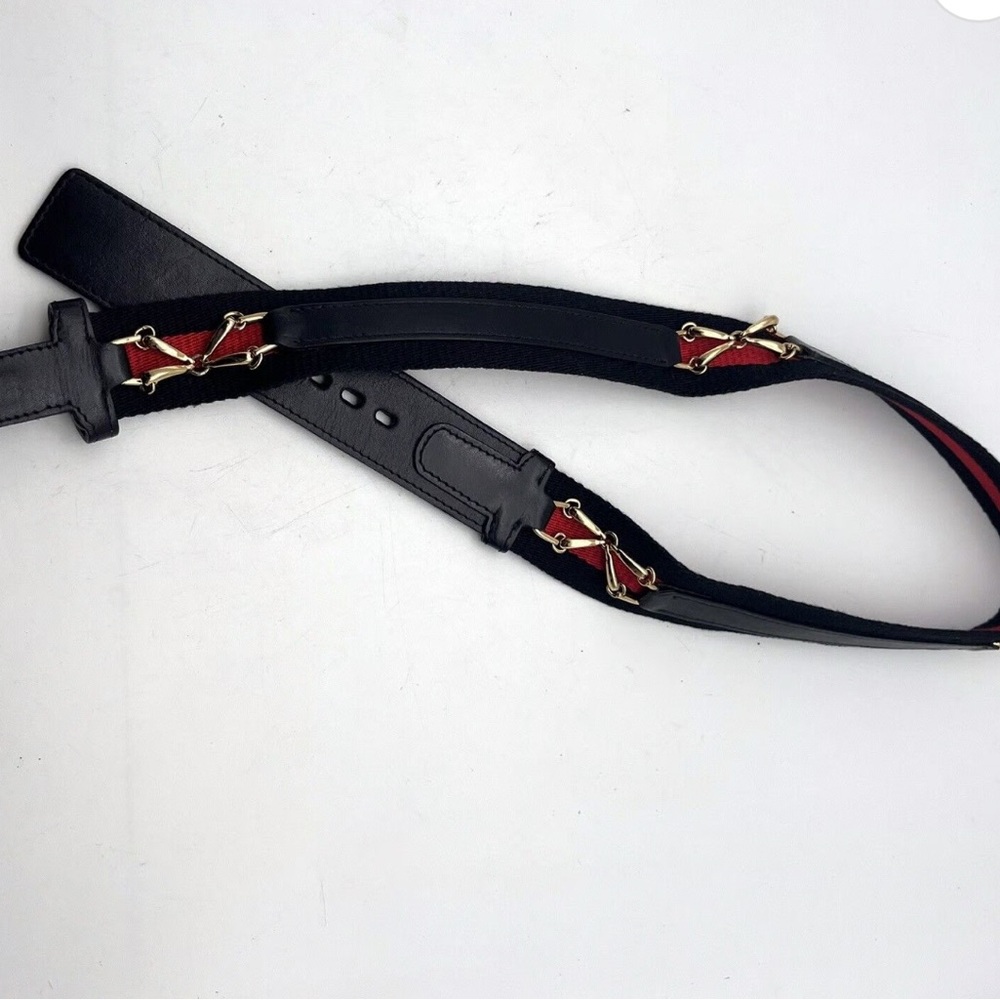 J. Mclaughlin Black Red Gold Fabric Woven Equestrian Fashion Belt